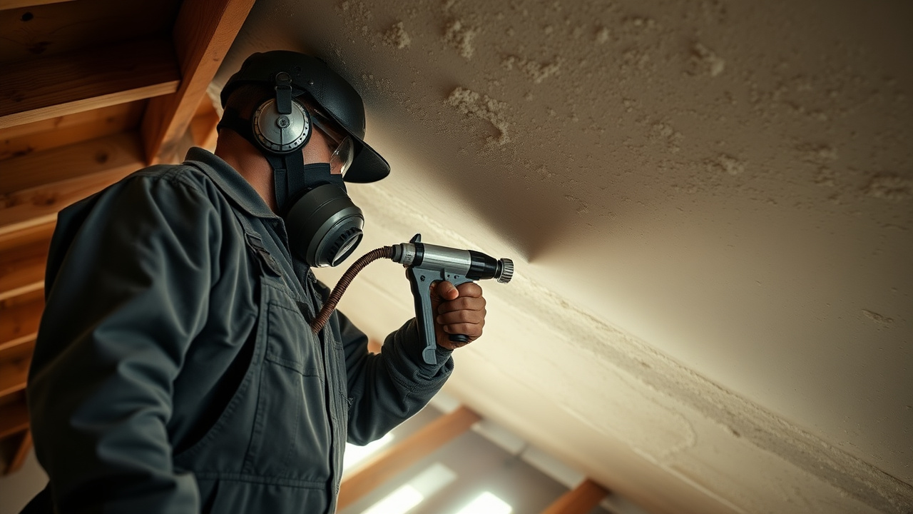 Technician spray-applying closed-cell spray foam insulation to a roof deck in a Tempe, Arizona attic